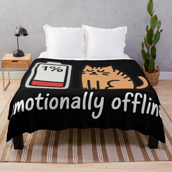 Item preview, Emotionally Offline Cat Sticker – Funny Low Battery Meme Cat Design White version designed and sold by TeeLabDesign.