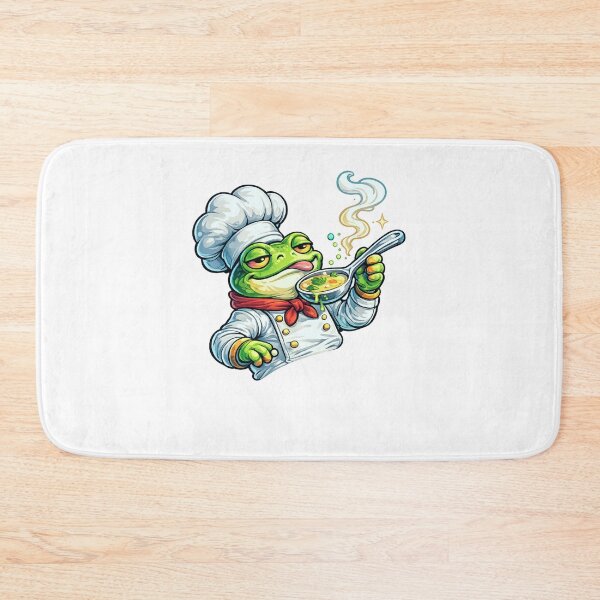 Item preview, Smug Frog Chef in Hat Tasting Soup from Giant Spoon – Bold Vivid Cartoon Illustration designed and sold by OnPointOutfits.