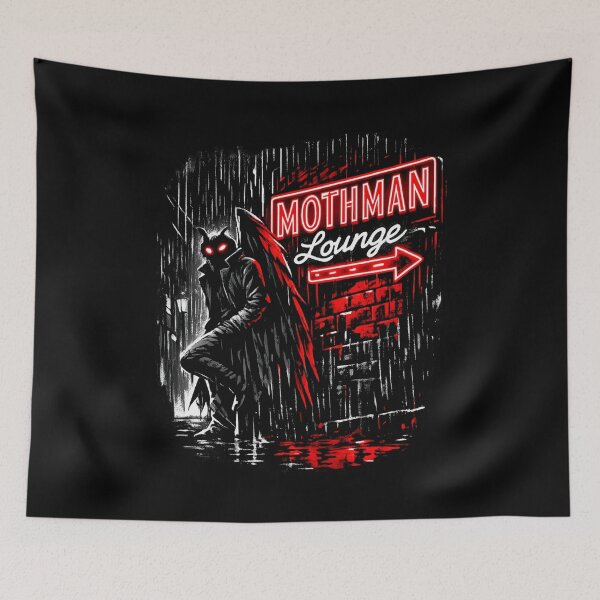 Item preview, Neon Cryptid Nightscape lounge – Retro Mothman Horror Noir designed and sold by SidTastic .