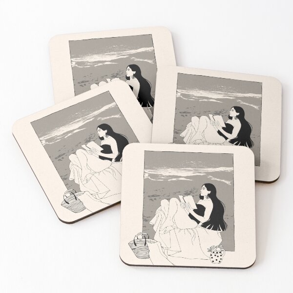 Item preview, Girl Reading Book on the Beach designed and sold by Grin Katalina Floral Patterns & Cozy Art.