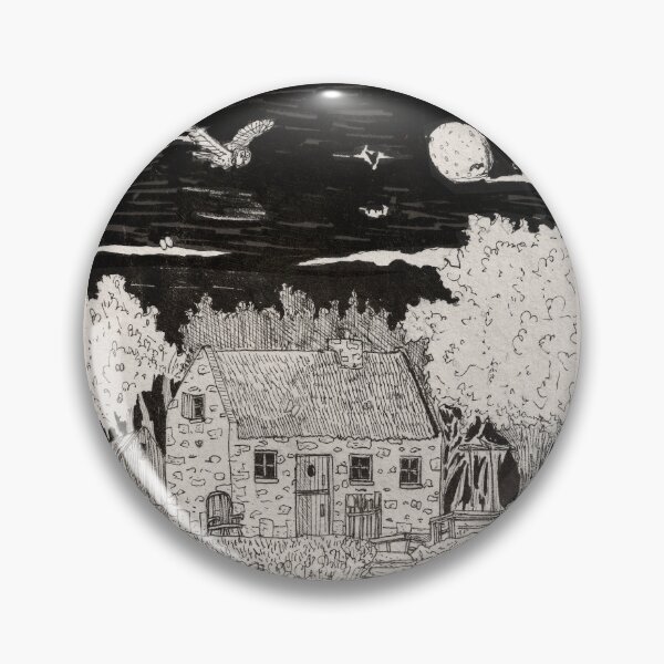 Item preview, Moonlit Cottage Forest Illustration | Dark Cottagecore Art Print | Gothic Nature Drawing | Owl Night Sky Ink Artwork designed and sold by Wall-Art-Sketch.