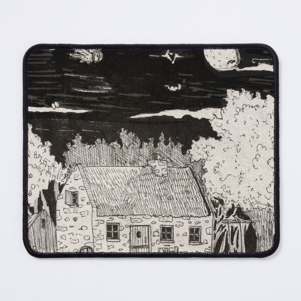 Item preview, Moonlit Cottage Forest Illustration | Dark Cottagecore Art Print | Gothic Nature Drawing | Owl Night Sky Ink Artwork designed and sold by Wall-Art-Sketch.
