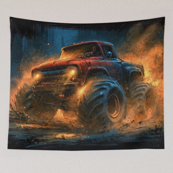 Item preview, Orange Truck with Glowing Headlights in Fog designed and sold by Piotrek0001.