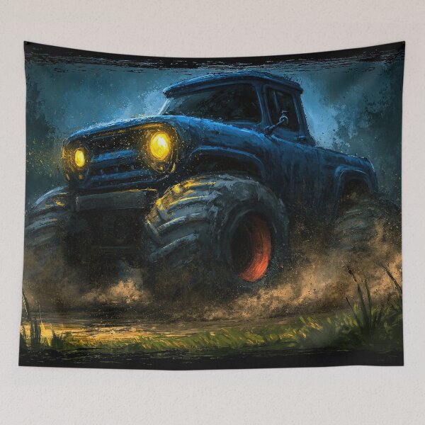 Item preview, Blue Monster Truck in Muddy Night Forest designed and sold by Piotrek0001.