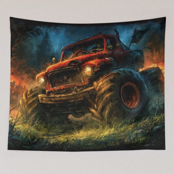 Item preview, Red 4x4 Truck Mud Bogging in Fire Light designed and sold by Piotrek0001.