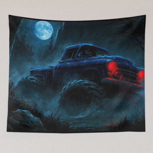 Item preview, Blue Truck Under Full Moon Forest Light designed and sold by Piotrek0001.
