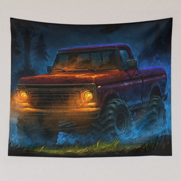 Item preview, Red Truck Glowing in Dark Night Fog designed and sold by Piotrek0001.