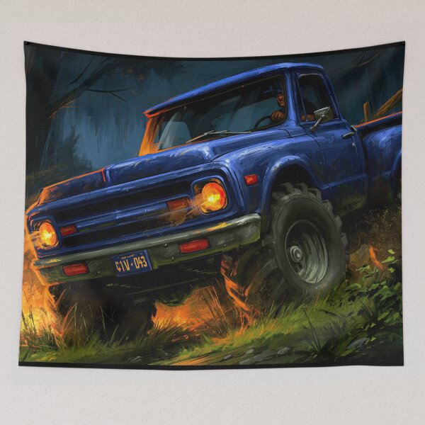 Item preview, Blue Vintage Truck Speeding in Night Forest designed and sold by Piotrek0001.