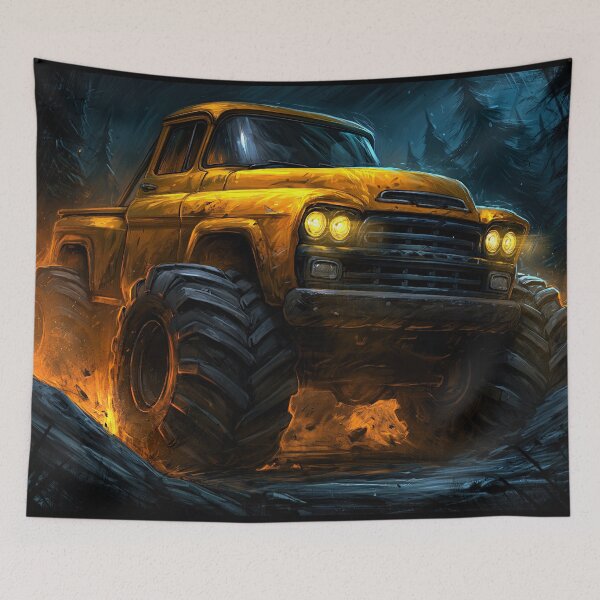 Item preview, Yellow Monster Truck Glowing in Dark Fog designed and sold by Piotrek0001.