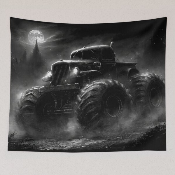 Item preview, Black and White Vintage Truck in Haunted Forest designed and sold by Piotrek0001.