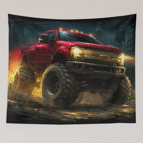 Item preview, Red Monster Truck in Foggy Night Forest designed and sold by Piotrek0001.