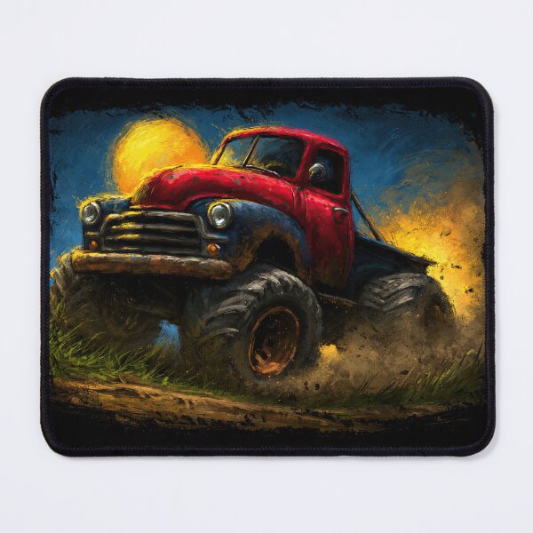 Item preview, Red Truck Parked in Golden Yellow Fog designed and sold by Piotrek0001.