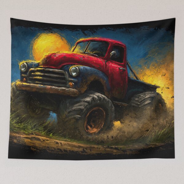 Item preview, Red Truck Parked in Golden Yellow Fog designed and sold by Piotrek0001.