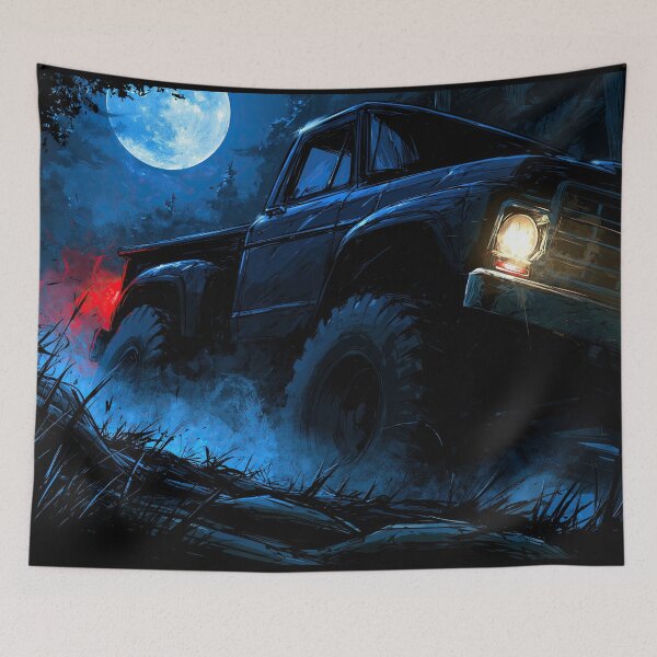 Item preview, Blue Truck in Dark Forest Under Full Moon designed and sold by Piotrek0001.