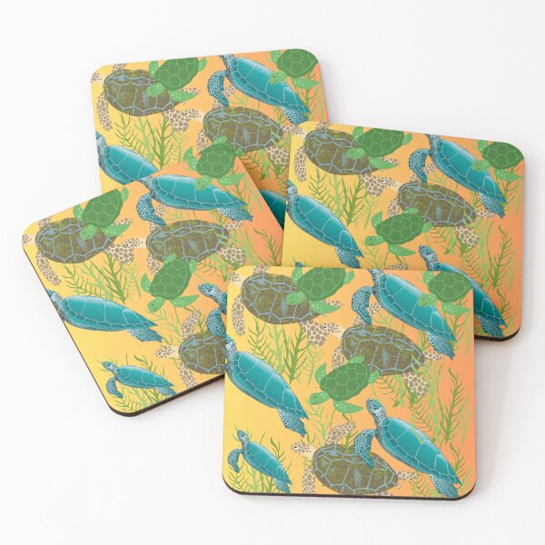 Item preview, Sea Turtle Seaweed Ocean Pattern Yellow Orange Gradient Art Print designed and sold by Extremeallie.