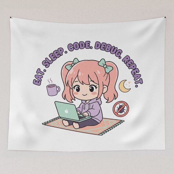 Item preview, Kawaii Chibi Developer - Eat Sleep Code Debug Repeat - Cute Tech Sticker designed and sold by Osmose-Studio.