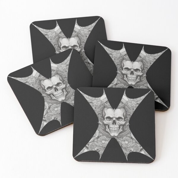 Item preview, Gothic Skull and Roses Engraving - Geometric Spiky X Shield Art designed and sold by DarkOriginArts.