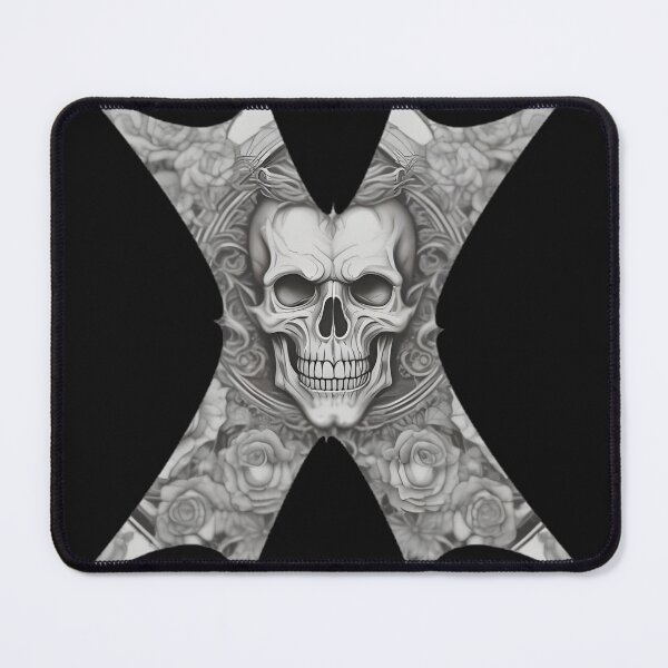 Item preview, Gothic Skull and Roses Engraving - Geometric Spiky X Shield Art designed and sold by DarkOriginArts.