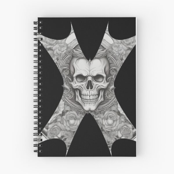 Artikelvorschau, Gotische Totenkopf- und Rosengravur – Geometrisches, stacheliges X-Schild-Motiv entworfen und verkauft von DarkOriginArts.