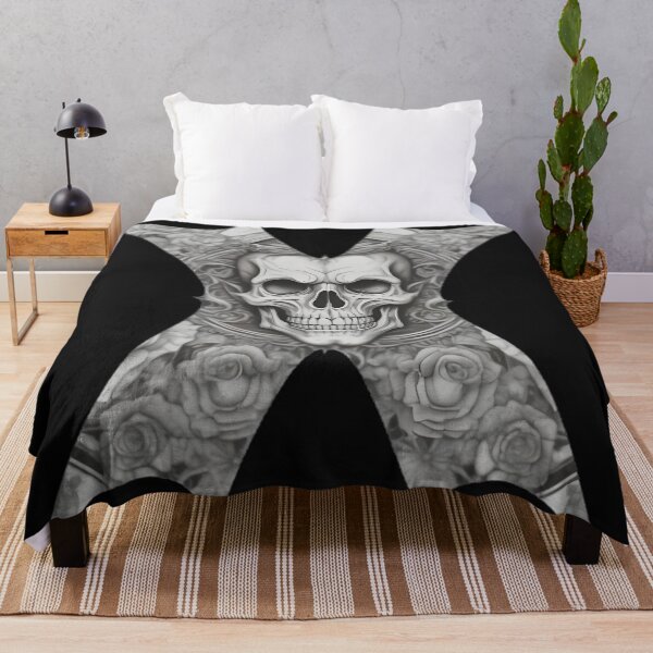 Item preview, Gothic Skull and Roses Engraving - Geometric Spiky X Shield Art designed and sold by DarkOriginArts.