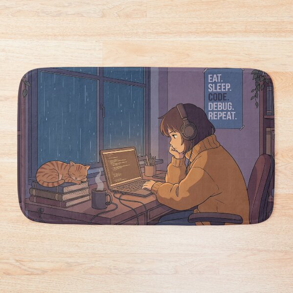 Item preview, Lo-fi Coder Sanctuary - Eat Sleep Code Debug Repeat - Full Desktop Art designed and sold by Osmose-Studio.