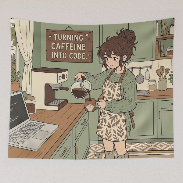 Item preview, Cozy Lo-fi Kitchen Coder - Turning Caffeine Into Code - Full Frame Art designed and sold by Osmose-Studio.