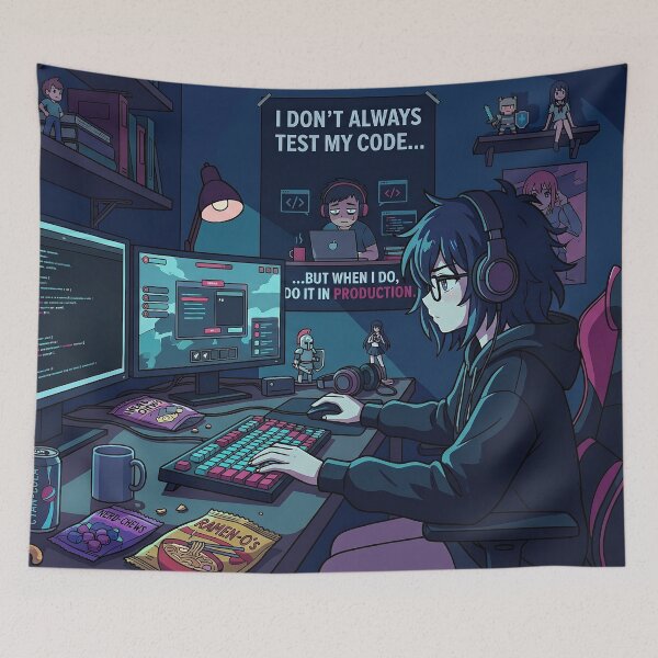 Item preview, Midnight Lo-fi Coder - I Dont Always Test My Code - Full Desk Art designed and sold by Osmose-Studio.