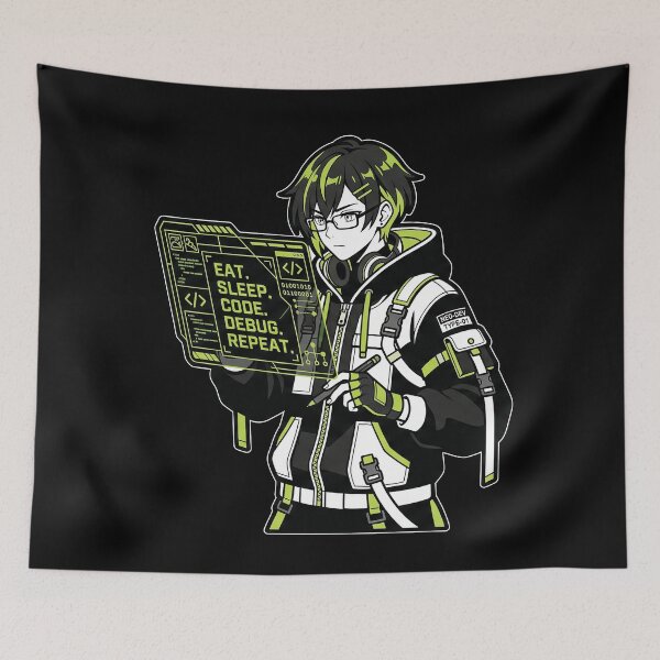 Item preview, Cyberpunk Techwear Coder - Eat Sleep Code Debug Repeat - Hacker Sticker designed and sold by Osmose-Studio.