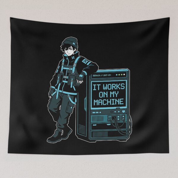 Item preview, Cyberpunk Developer Sticker - It Works On My Machine - Techwear Anime Art designed and sold by Osmose-Studio.