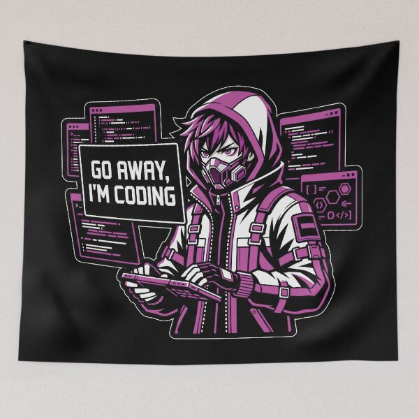 Item preview, Hacker Focus Sticker - Go Away I'm Coding - Cyberpunk Techwear Art designed and sold by Osmose-Studio.