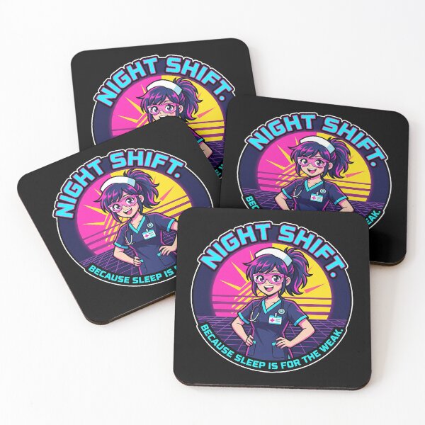 Item preview, Night Shift Nurse Sticker - Sleep Is For The Weak - Synthwave Anime Art designed and sold by Osmose-Studio ⭐⭐⭐⭐⭐.