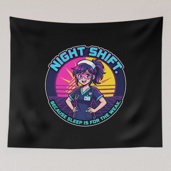 Item preview, Night Shift Nurse Sticker - Sleep Is For The Weak - Synthwave Anime Art designed and sold by Osmose-Studio.