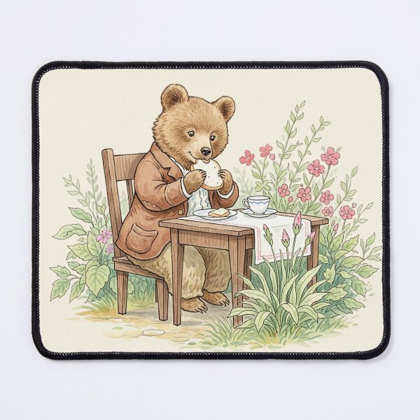 Item preview, Cozy Vintage Bear Having Tea and Toast Illustration designed and sold by Pasteltone.
