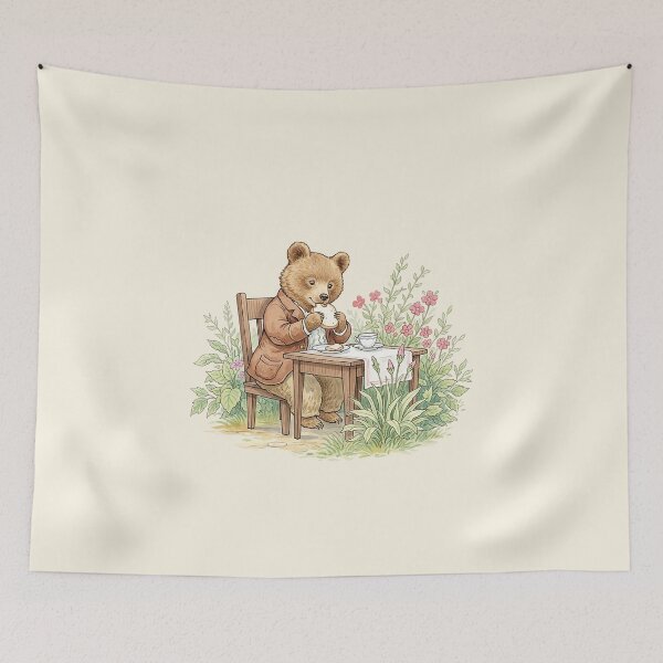 Item preview, Cozy Vintage Bear Having Tea and Toast Illustration designed and sold by Pasteltone.