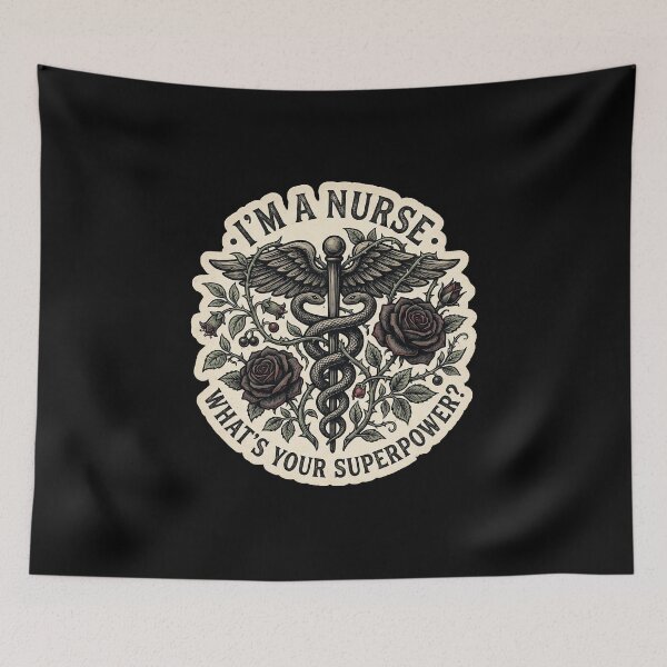 Item preview, Gothic Nurse Superpower Sticker - Dark Botanical Caduceus - Medical Art designed and sold by Osmose-Studio.