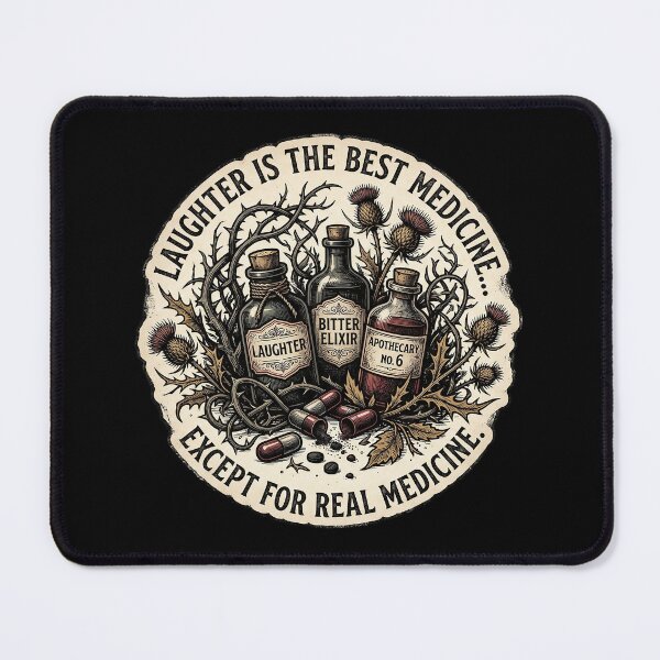 Item preview, Gothic Pharmacy Sticker - Laughter Is The Best Medicine - Dark Botanical Pills designed and sold by Osmose-Studio ⭐⭐⭐⭐⭐.