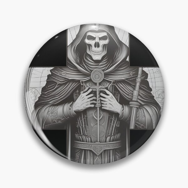 Item preview, Gothic Grim Reaper in Cross - Dark Occult Necromancer Engraving designed and sold by DarkOriginArts.