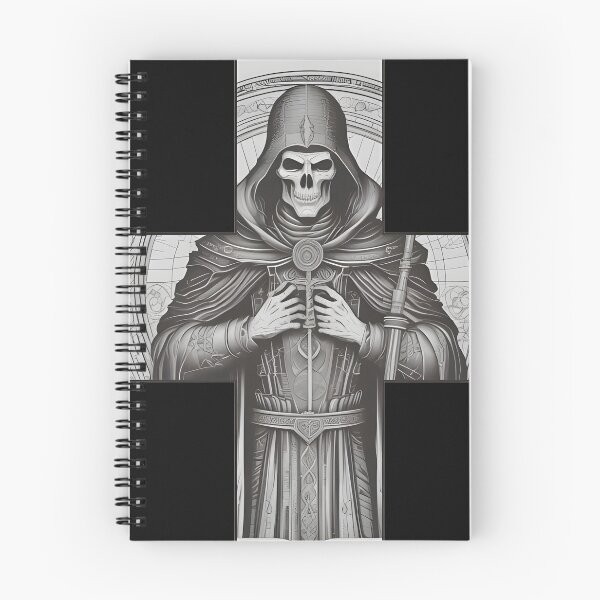 Item preview, Gothic Grim Reaper in Cross - Dark Occult Necromancer Engraving designed and sold by DarkOriginArts.