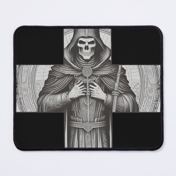 Item preview, Gothic Grim Reaper in Cross - Dark Occult Necromancer Engraving designed and sold by DarkOriginArts.