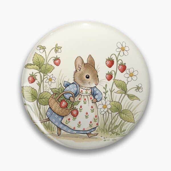 Item preview, Vintage Watercolor Mouse with Strawberry Basket Illustration designed and sold by Pasteltone.