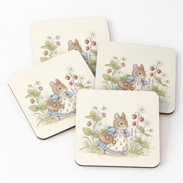 Item preview, Vintage Watercolor Mouse with Strawberry Basket Illustration designed and sold by Pasteltone.
