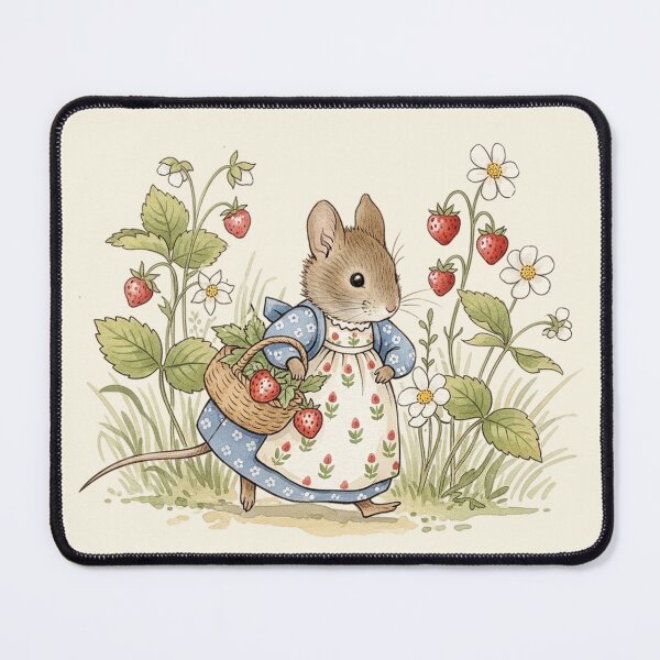 Item preview, Vintage Watercolor Mouse with Strawberry Basket Illustration designed and sold by Pasteltone.
