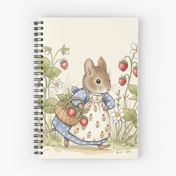 Item preview, Vintage Watercolor Mouse with Strawberry Basket Illustration designed and sold by Pasteltone.