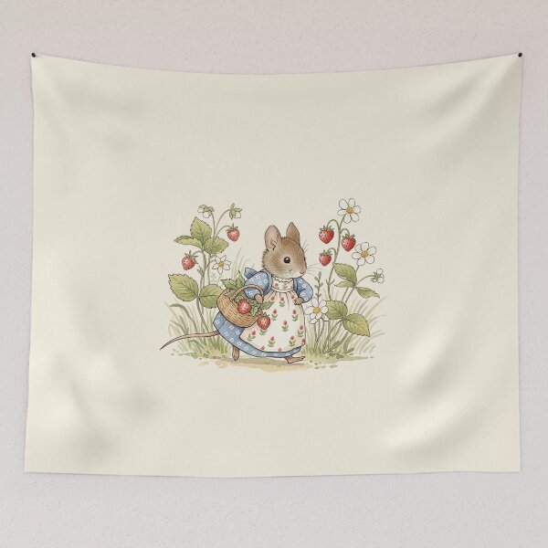 Item preview, Vintage Watercolor Mouse with Strawberry Basket Illustration designed and sold by Pasteltone.