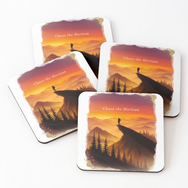 Item preview, Chase the horizon hiker cliff edge sunset orange mountain art designed and sold by icemanphotos.