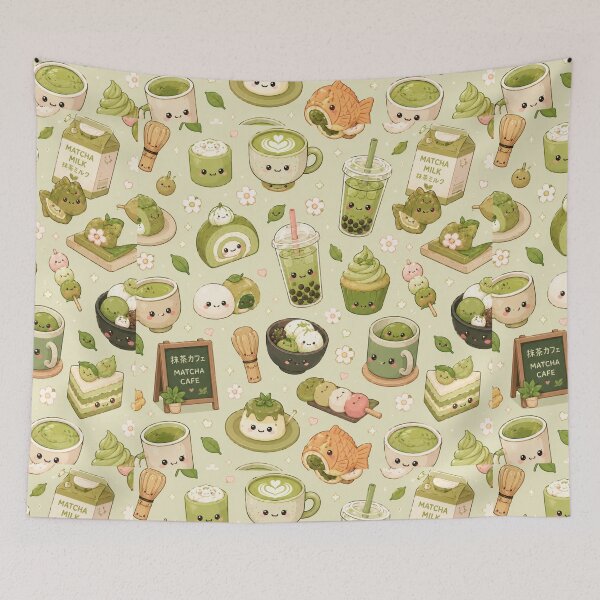 Item preview, Kawaii food pattern Matcha Café Seamless Pattern designed and sold by Aramdesing.