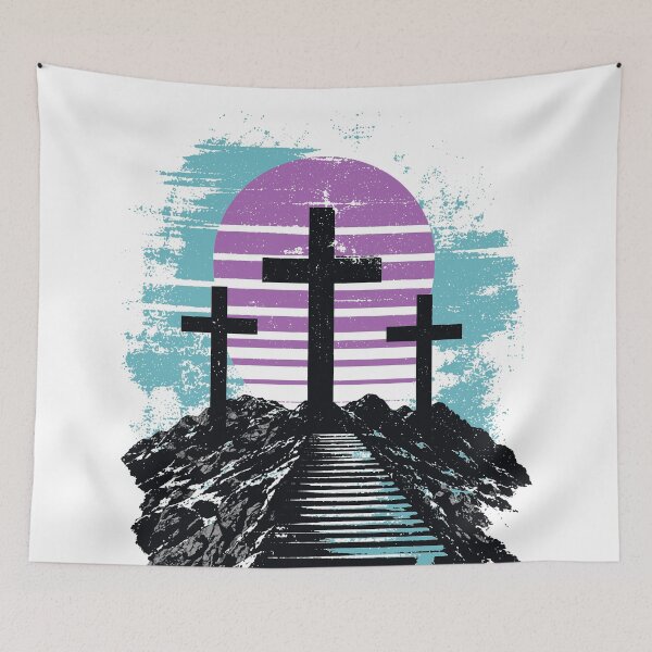 Item preview, Hill of Calvary Golgotha Jesus Christ the way 3 Christian Crosses grunge eroded streetwear designed and sold by bard-art.