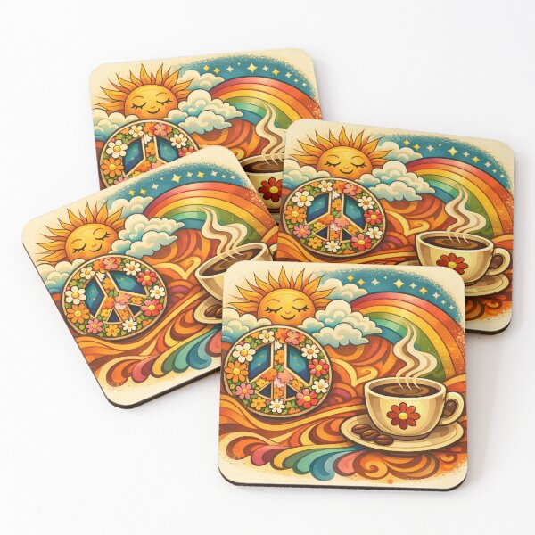 Item preview, Peace, love, and coffee - Retro 70s Rainbow Wall Art designed and sold by Peace,love,andbeaches.