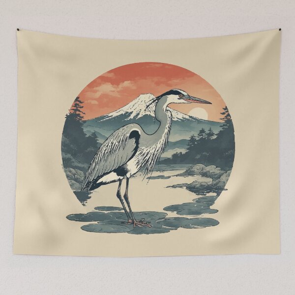 Item preview, Heron with Mt. Fuji - Traditional Japanese Serentiy designed and sold by TamaraWabe.