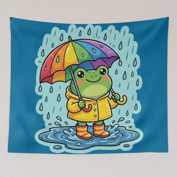 Item preview, Rainbow Umbrella Frog – Cute Rainy Day Cartoon Aesthetic designed and sold by ArtsyExplorer.
